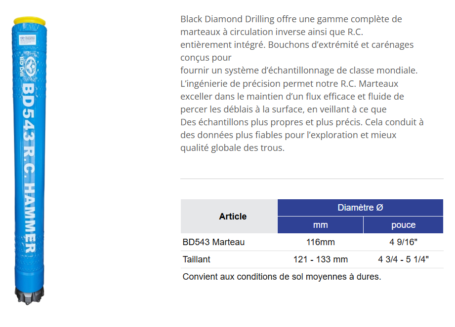 Black Diamond Drilling Marteau à circulation inverse BD543