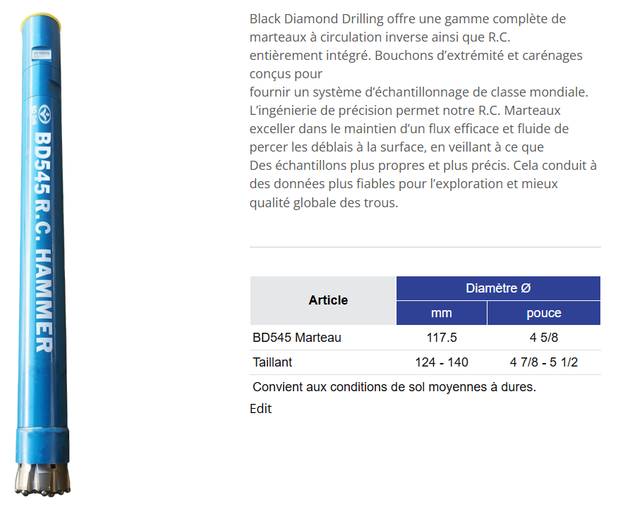 Black Diamond Drilling Marteau à circulation inverse BD545
